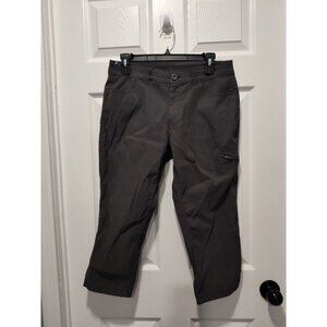 Eddie Bauer Hiking Pants Sz 6 Women Gray Crop Button Cargo Pocket Drawstring Leg